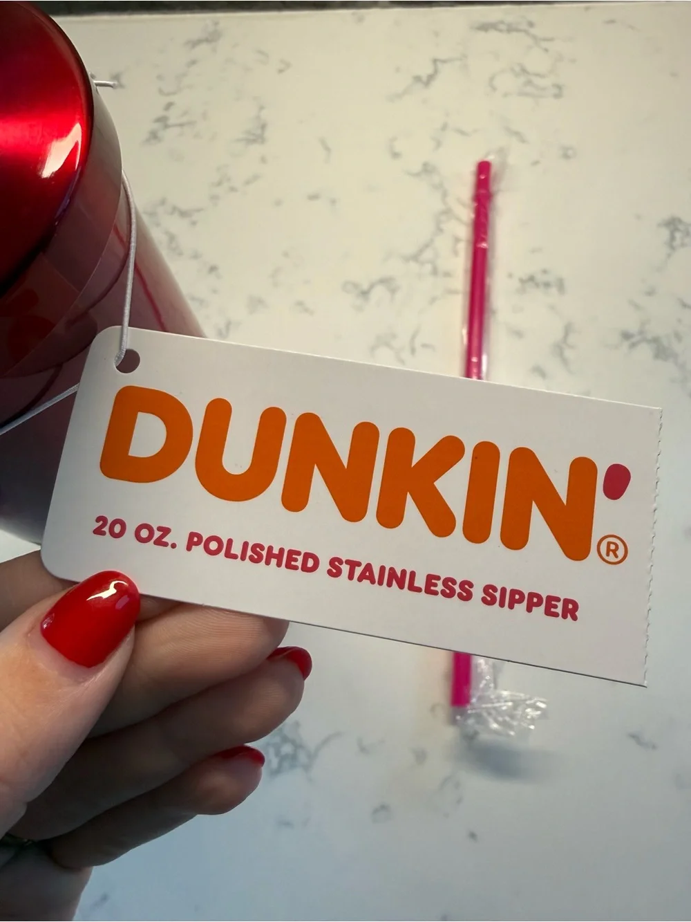NEW Dunkin Pink 20oz Polished Stainless Sipper